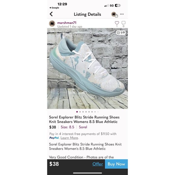 Sorel 8.5 Women's Kinetic RNEGD Lace Sneaker‎ Aqua/White - Picture 10 of 10